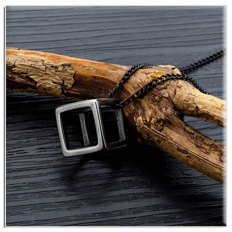 Xusamss Fashion Titanium Steel Hollow Cubic Pendant Necklace,22" Link chain - Image 5